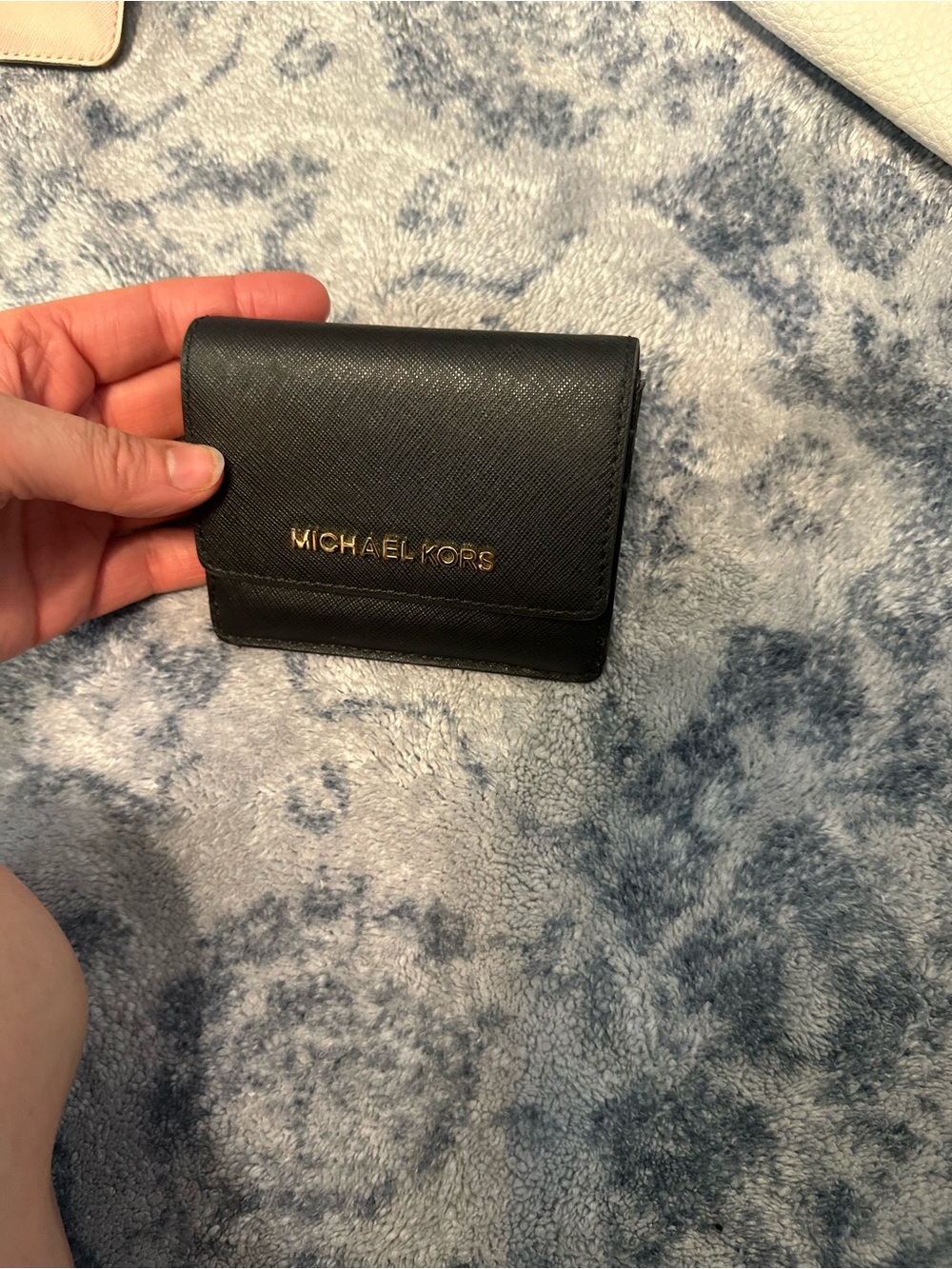 Michael Kors Black Leather Compact Card Holder with Gold Logo
